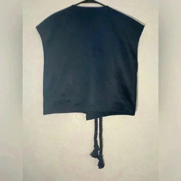 By ANTHROPOLOGIE Maeve Cropped Sweater Vest Boxy  Academia Utility Navy Rope OS - Picture 12 of 12